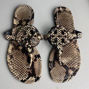 TORY BURCH Miller Snake Printed Leather Warm Roccia Thong Sandals Flats 6 1/2